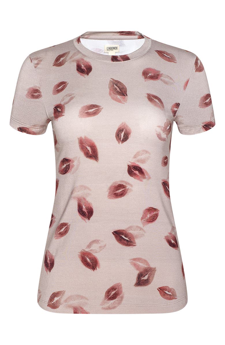 L'AGENCE Ressi Kiss Print T-Shirt, Alternate, color, Taupe/ Dk Red Fd Kiss