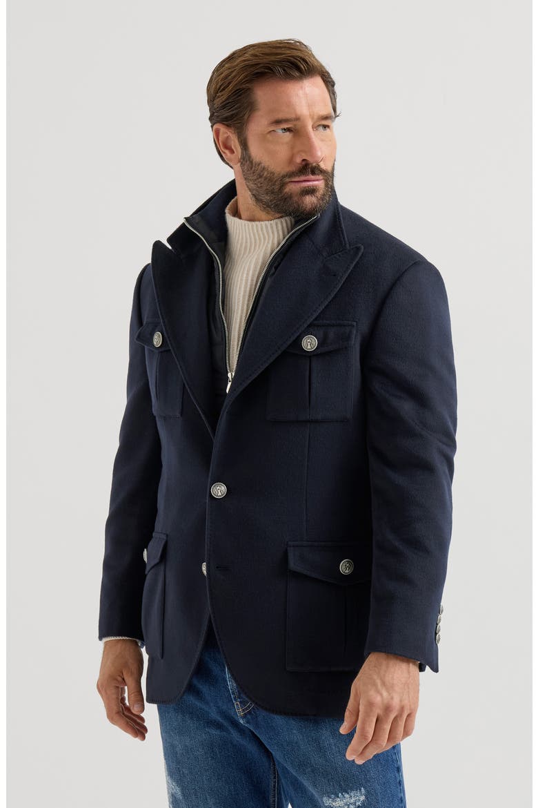 Virgin Wool Beaver Cloth Outerwear Blazer With Thermore®-padded Detachable Vest, Main, color, Navy Blue