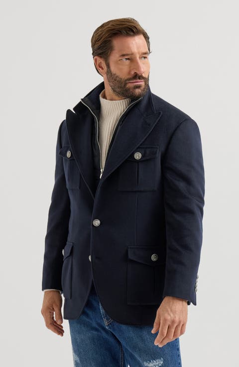 Virgin Wool Beaver Cloth Outerwear Blazer With Thermore®-padded Detachable Vest