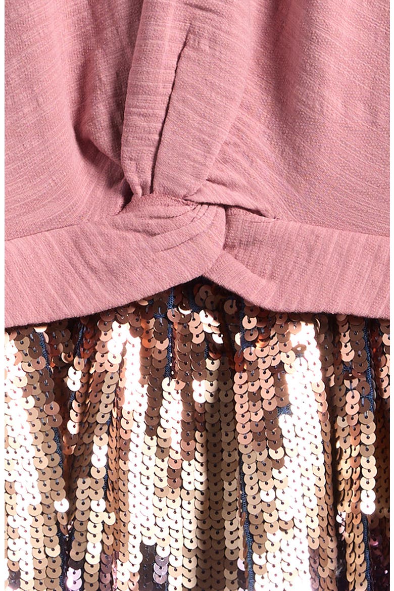 Kids' Mixed Media Long Sleeve Twist Front Sequin Dress, Alternate, color, PINK