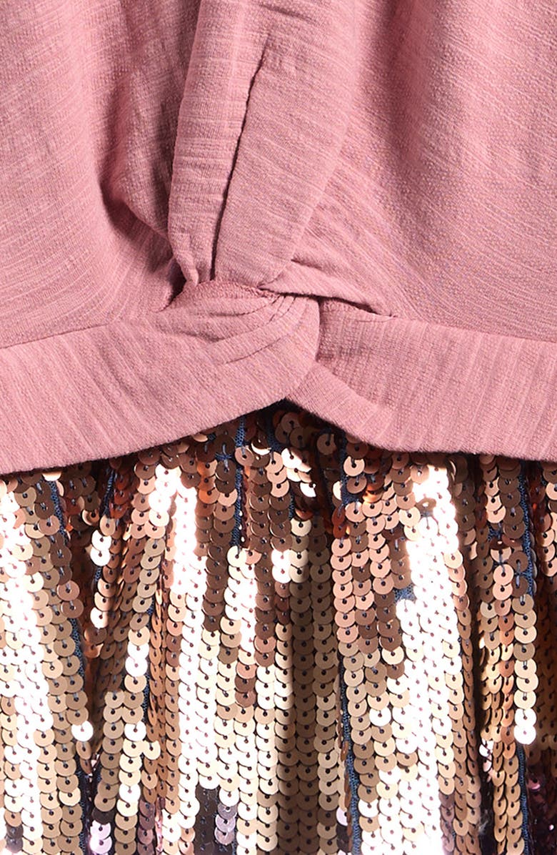 NEXT Kids' Mixed Media Long Sleeve Twist Front Sequin Dress, Alternate, color, Pink