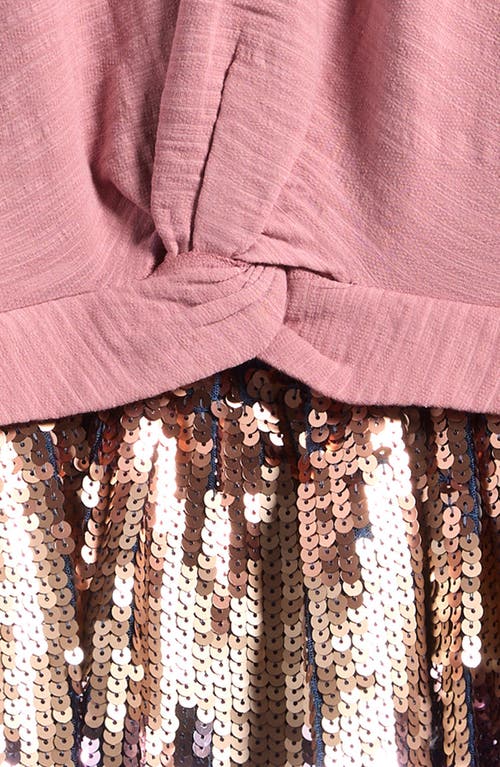 Next Kids' Mixed Media Long Sleeve Twist Front Sequin Dress In Pink