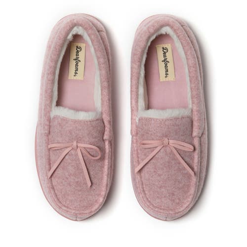 Dearfoams Hayes Soft Knit Moccasin Slipper In Pale Mauve