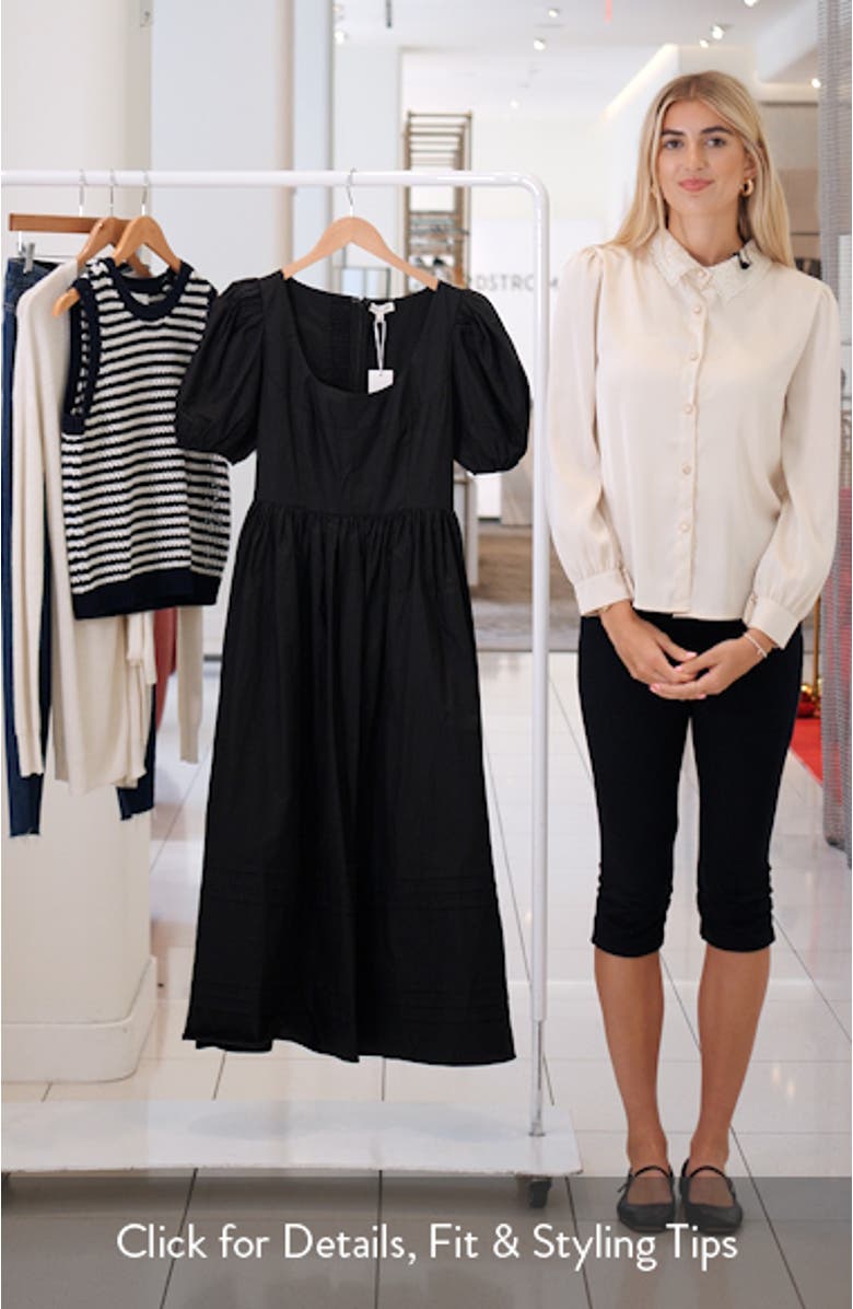 Puff Sleeve Cotton Midi Dress, sales video thumbnail