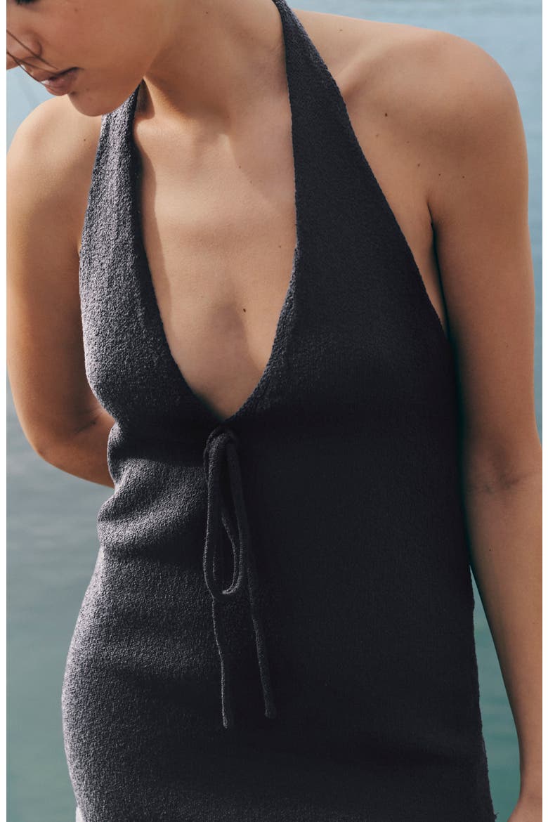 Bow Halter Minidress, Alternate, color, CHARCOAL