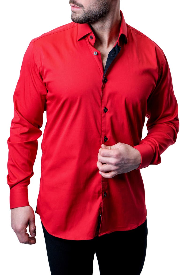 Fibonacci Grenadine Red Contemporary Fit Button-Up Shirt, Alternate, color, RED