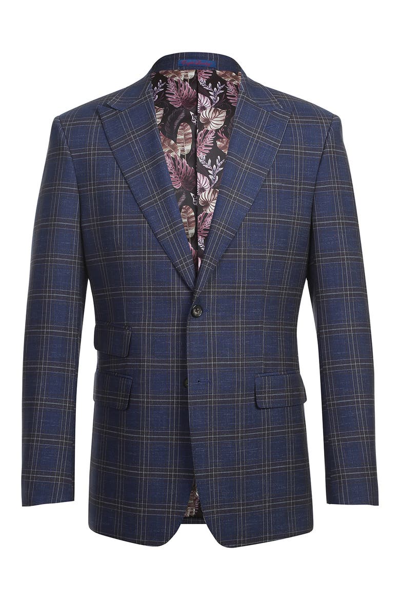 Plaid Trim Fit Peak Lapel Two-Piece Suit, Alternate, color, NAVY