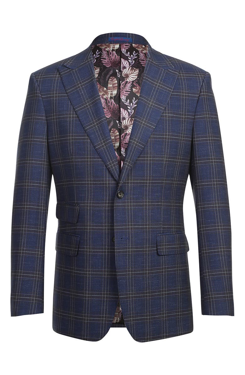 English Laundry Plaid Trim Fit Peak Lapel Two-Piece Suit, Alternate, color, Navy