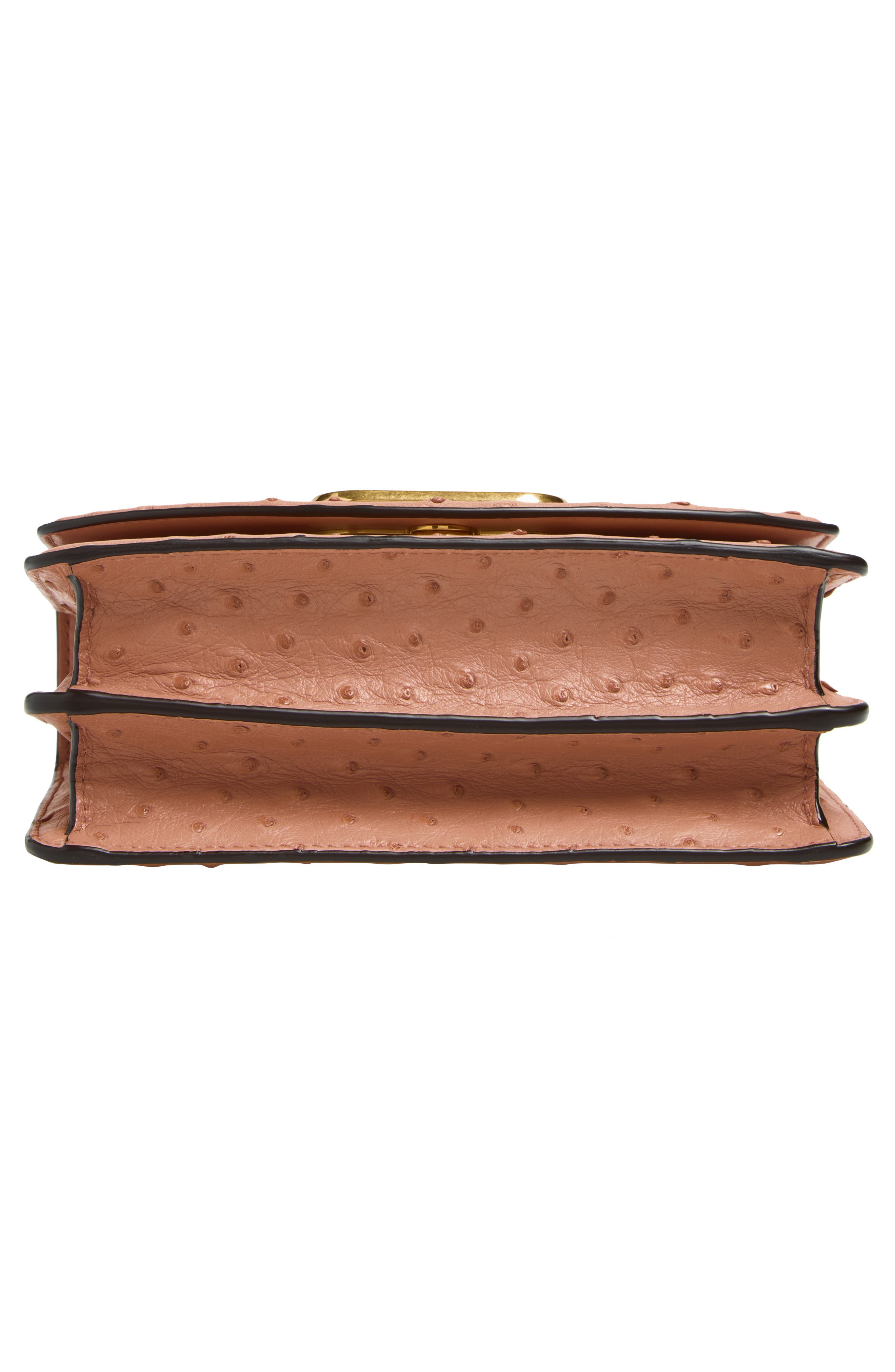 Valentino Garavani Small DeVain Ostrich Leather Shoulder Bag, Alternate, color, Pink
