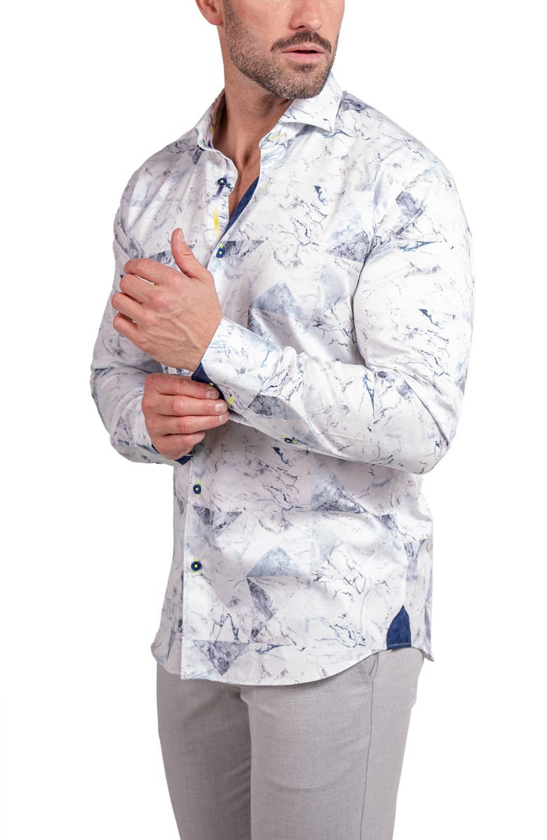 Maceoo Einstein Ascension 0212 Marbled Contemporary Fit Button-Up Shirt, Alternate, color, White