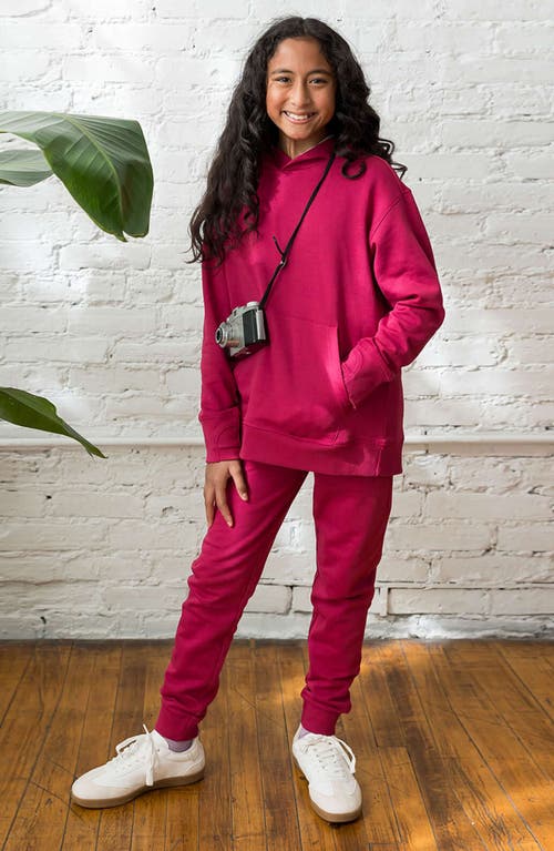 Shop Mightly Organic Cotton Pullover Pocket Hoodie In Magenta