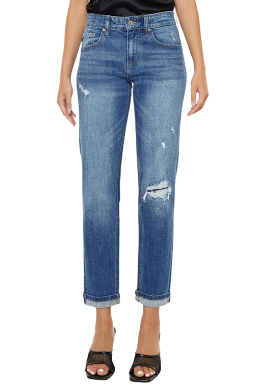 Kancan Lexington Mid Rise Boyfriend Jeans In Blue