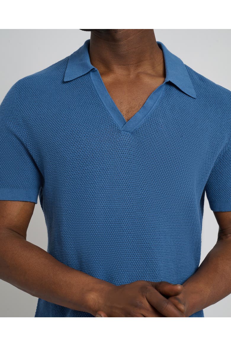 Cotton Textured Johnny Collar Polo, Alternate, color, VINTAGE INDIGO