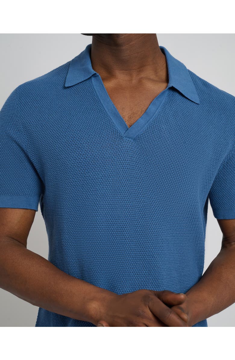 Onia Cotton Textured Johnny Collar Polo, Alternate, color, Vintage Indigo
