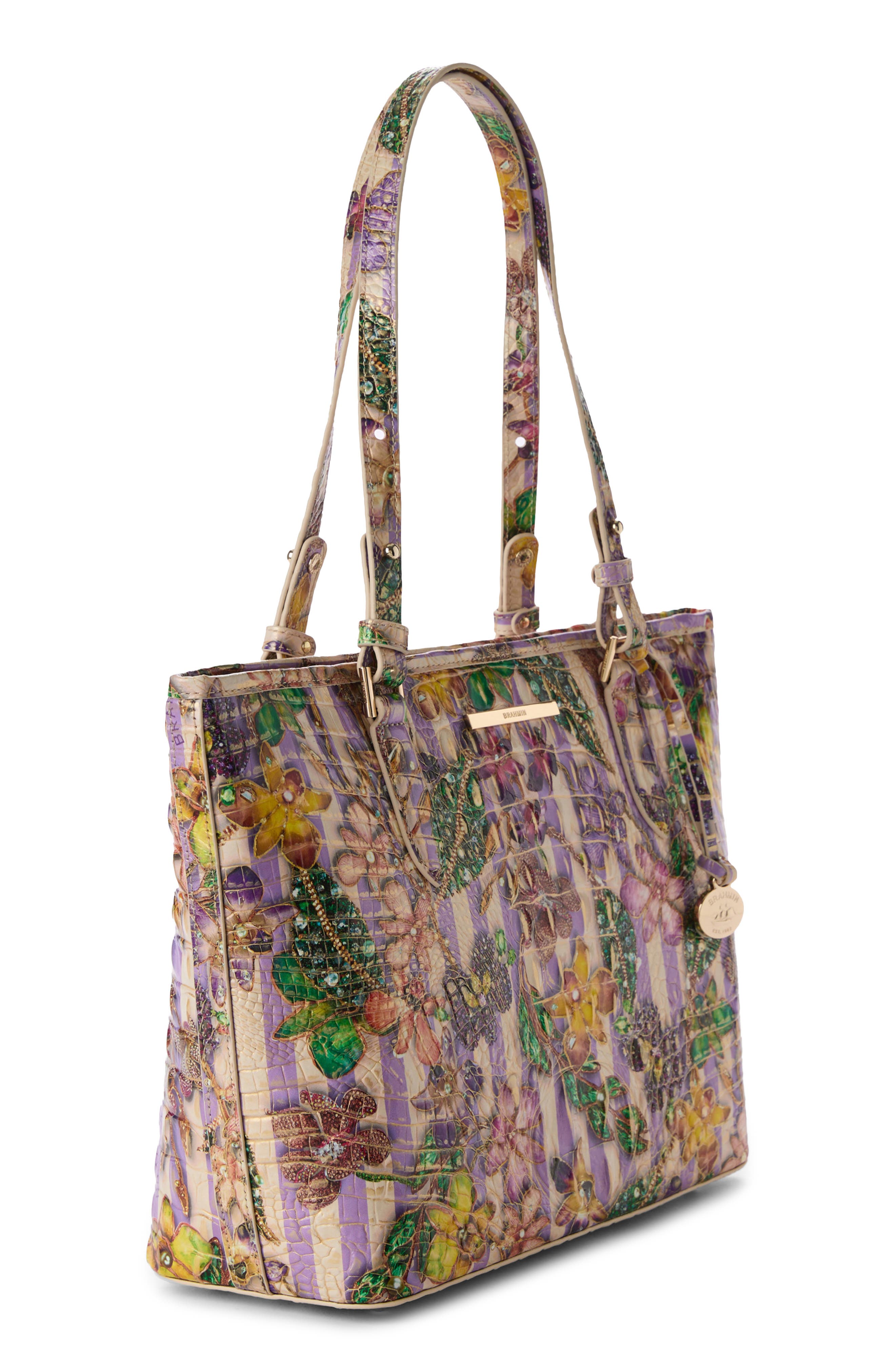 Medium Asher Croc Embossed Leather Tote, Alternate, color, PINSTRIPE PETALS