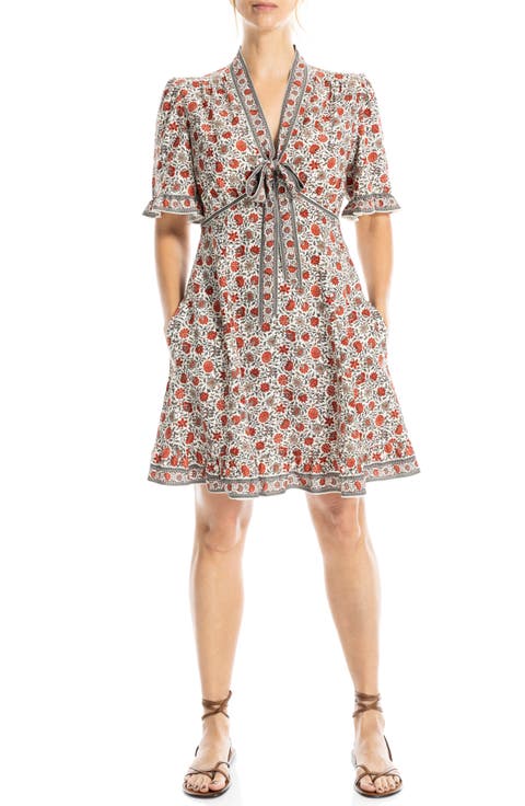 Bow Neck Short Sleeve Fit & Flare Dress