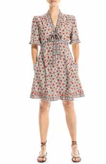 Bow Neck Short Sleeve Fit & Flare Dress