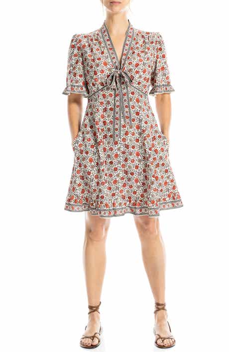 Bow Neck Short Sleeve Fit & Flare Dress