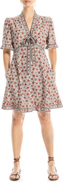 MAX STUDIO Bow Neck Short Sleeve Fit & Flare Dress