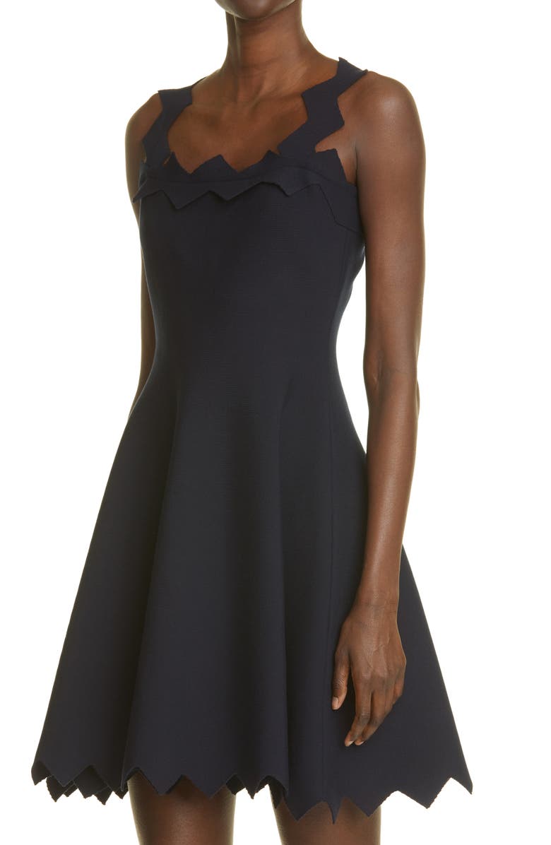 Oscar de la Renta Zigzag Trim Fit & Flare Dress, Alternate, color, 