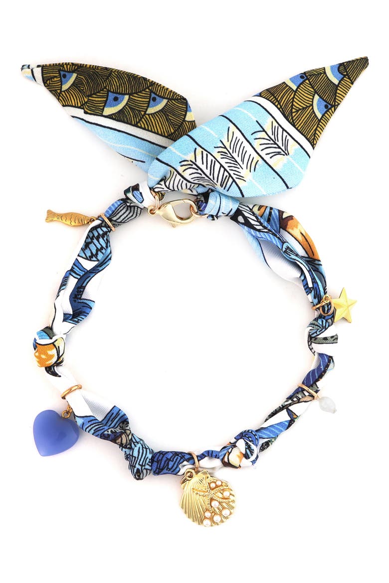 Print Fabric Charm Necklace, Main, color, BLUE