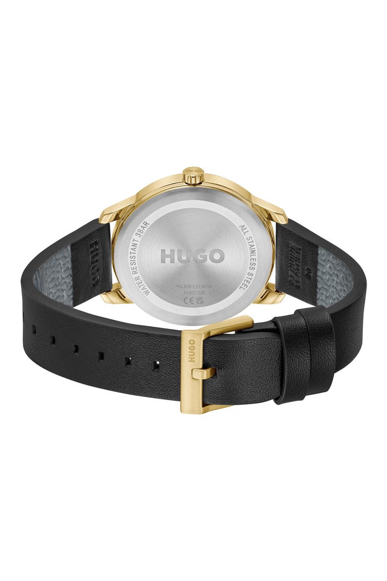 Stamp Leather Strap Watch, 42mm, Alternate, color, GOLD