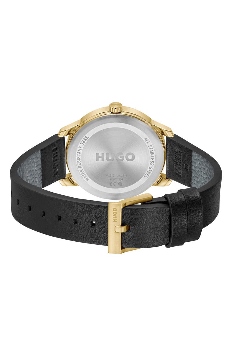 BOSS Stamp Leather Strap Watch, 42mm, Alternate, color, Gold
