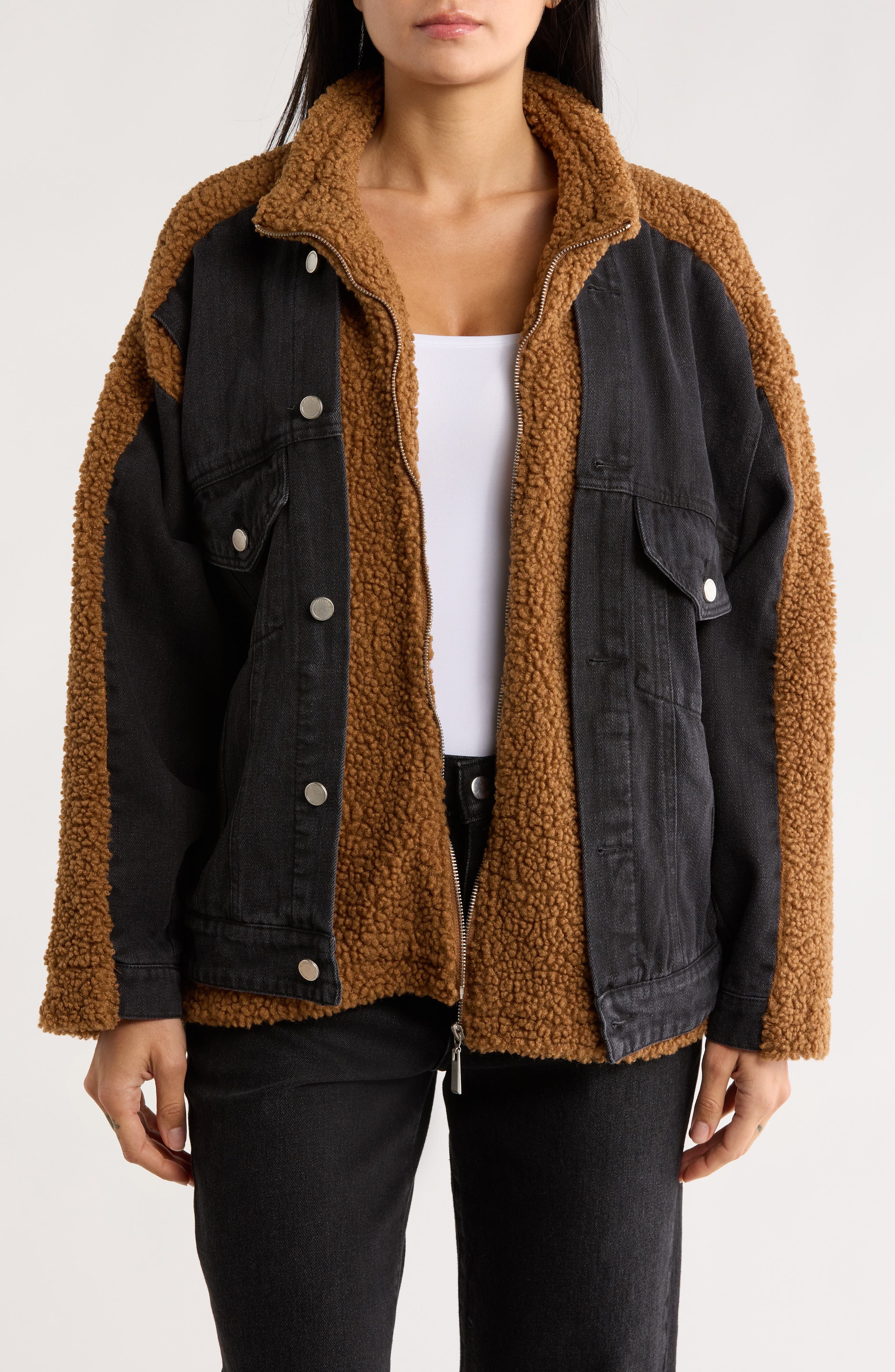 BLANKNYC High Pile Fleece Trim Denim Jacket