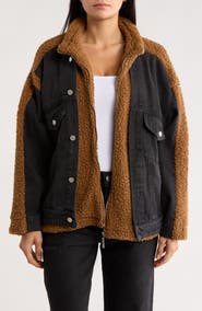 BLANKNYC High Pile Fleece Trim Denim Jacket