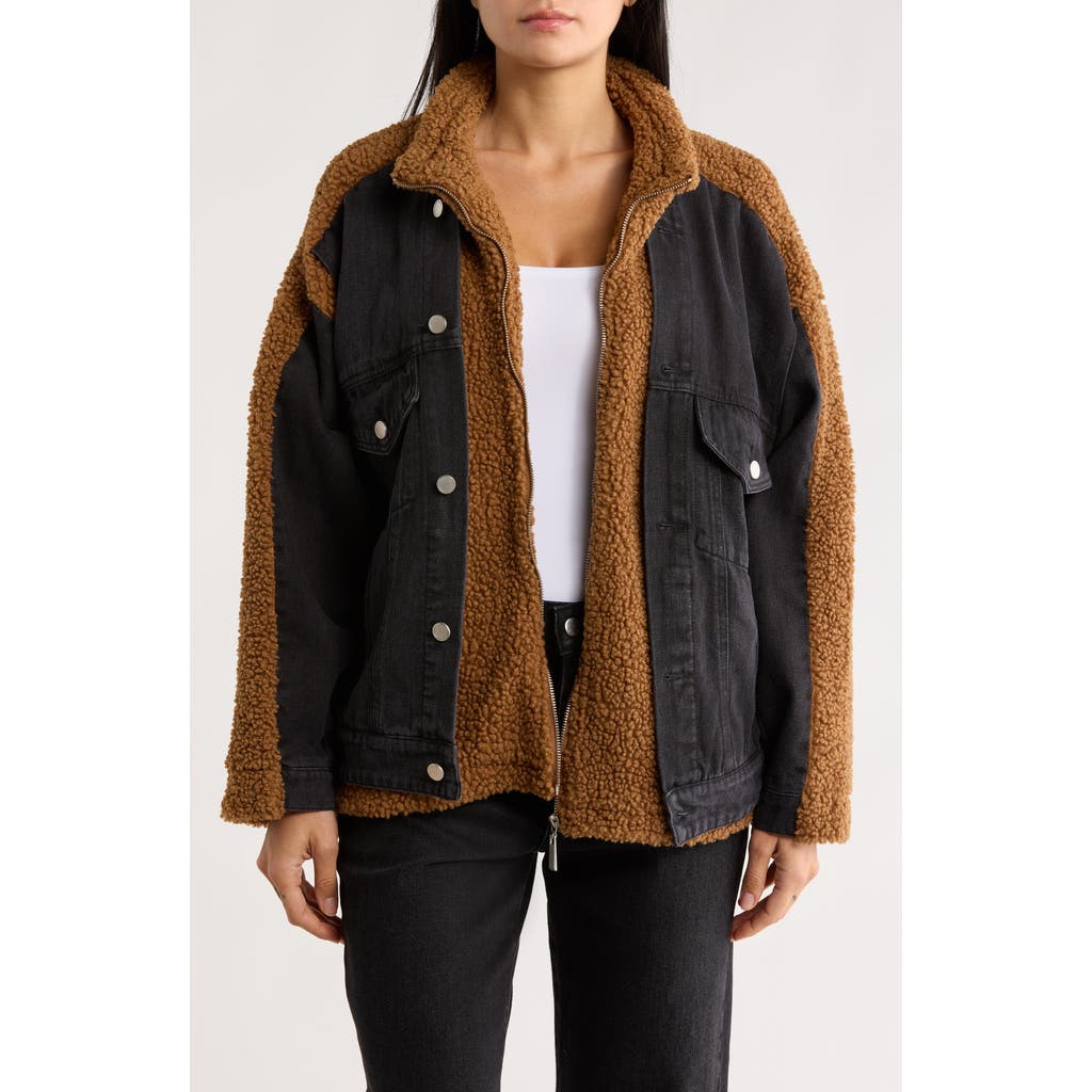 Blanknyc High Pile Fleece Trim Denim Jacket In Black