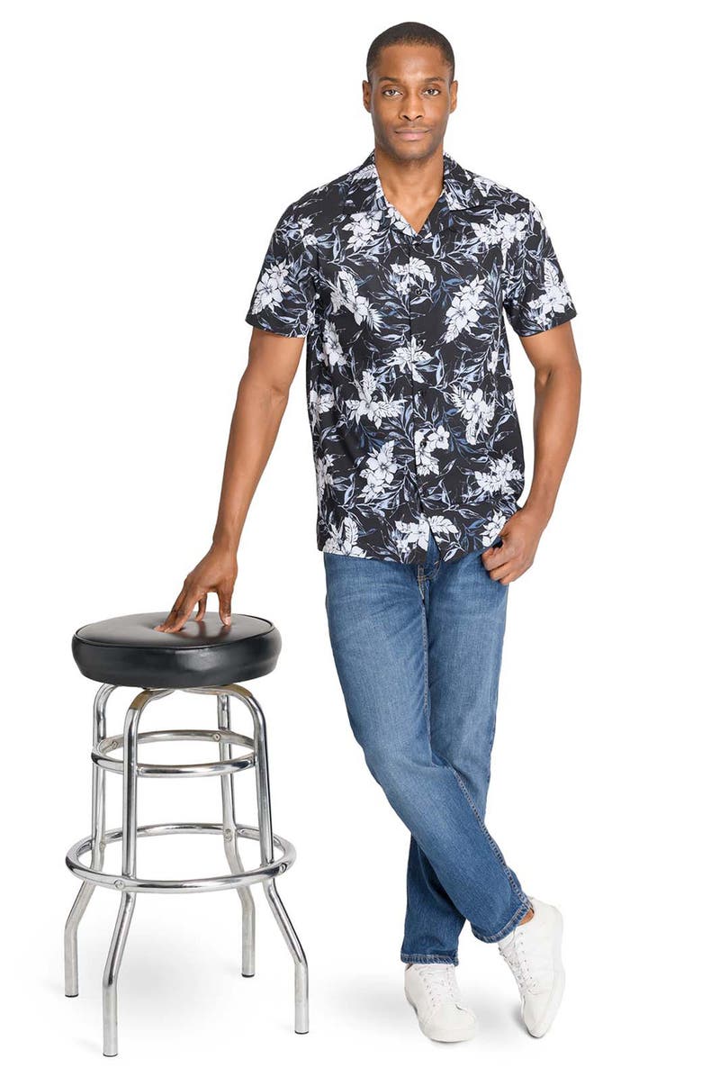 CONSTRUCT Floral Print Short Sleeve Shirt, Alternate, color, Black