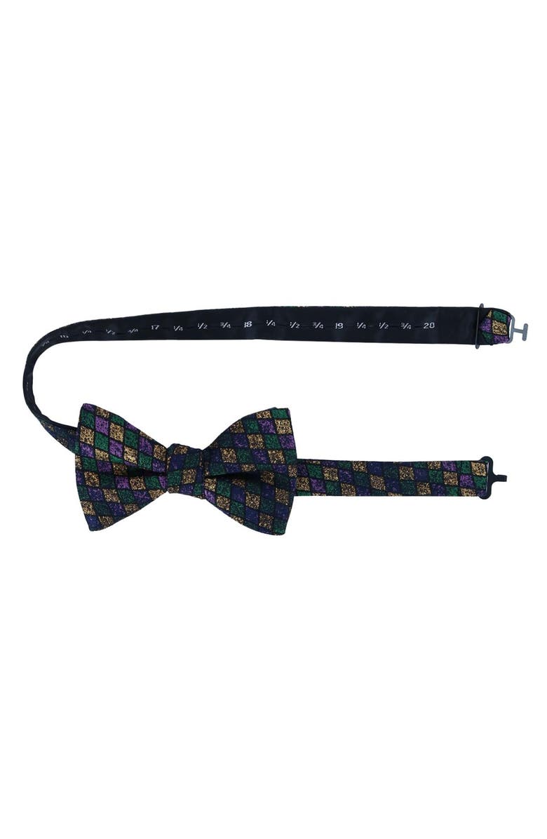 Trafalgar Carnival Diamond Multi-Colored Novelty Silk Bow Tie, Alternate, color, Green, Yellow, And Purple