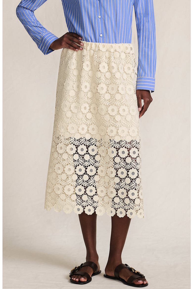 Lace Overlay Midi Skirt, Main, color, Ivory Latte