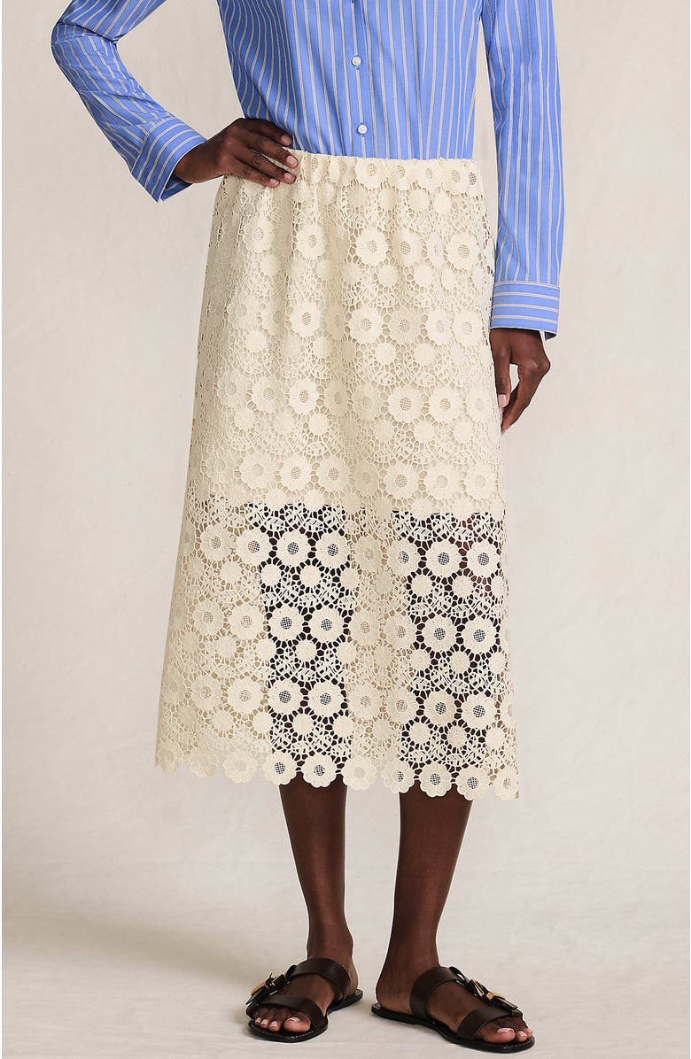 Lands' End Lace Overlay Midi Skirt, Main, color, Ivory Latte