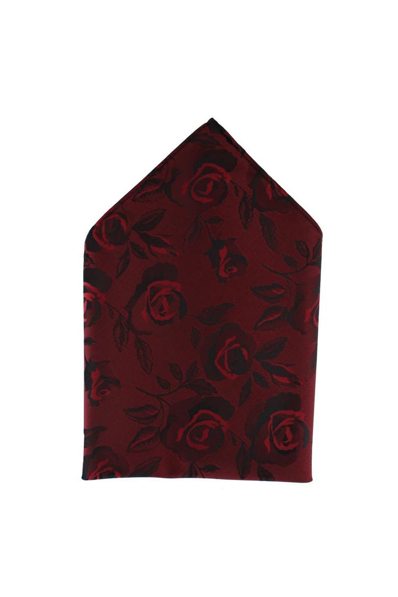 Rose Print Tone on Tone Pocket Square, Main, color, Red