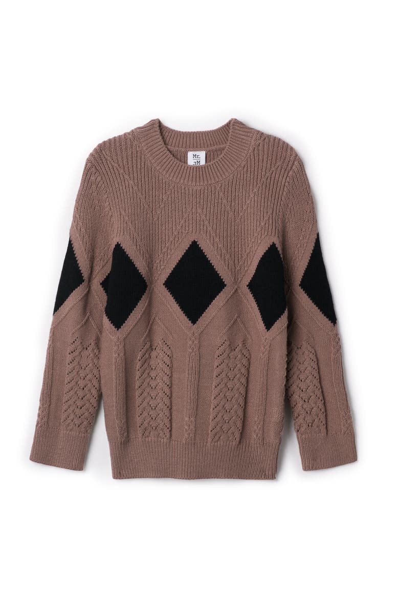 Mr. Mr. Diamond Pointelle Long Sleeve Sweater, Main, color, Taupe