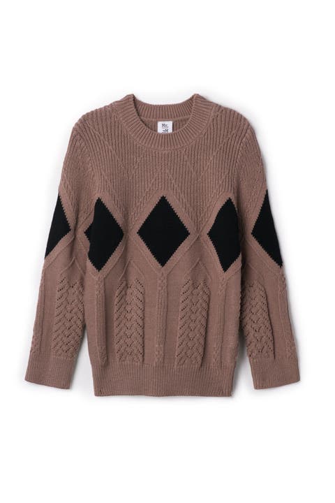 Diamond Pointelle Long Sleeve Sweater (Toddler, Little Kid & Big Kid)