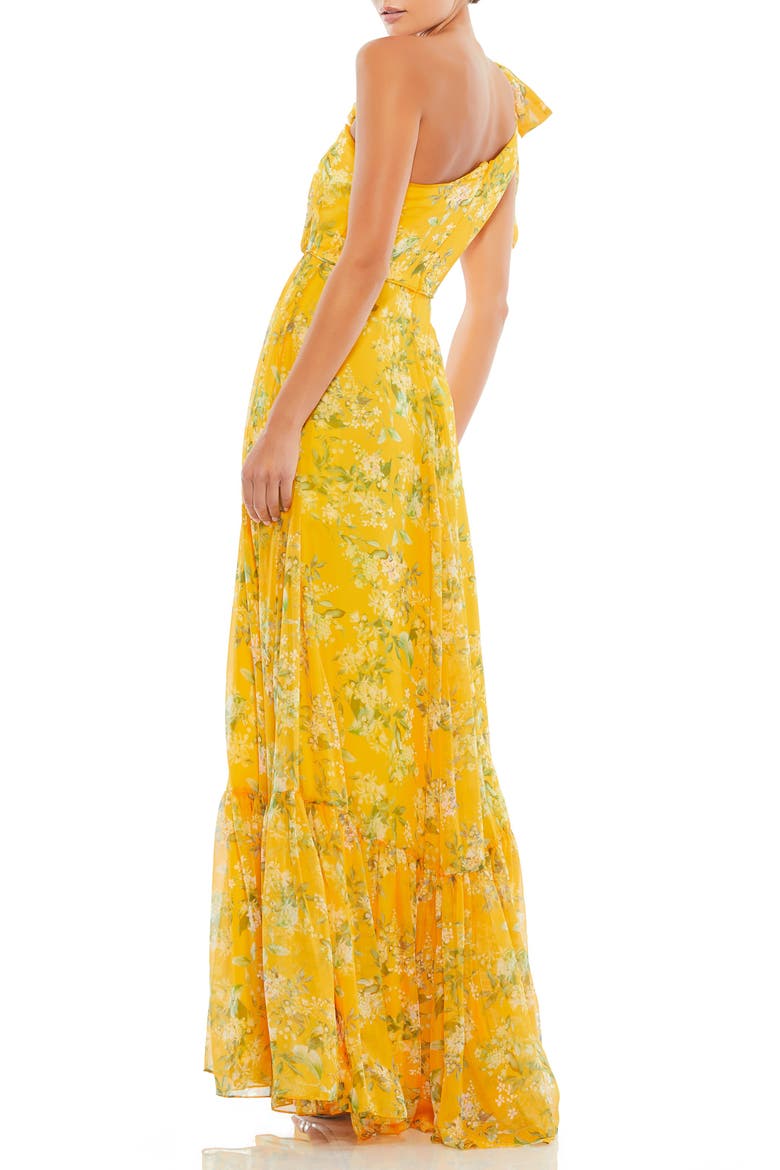 One-Shoulder Floral Print Chiffon A-Line Gown, Alternate, color, YELLOW MULTI