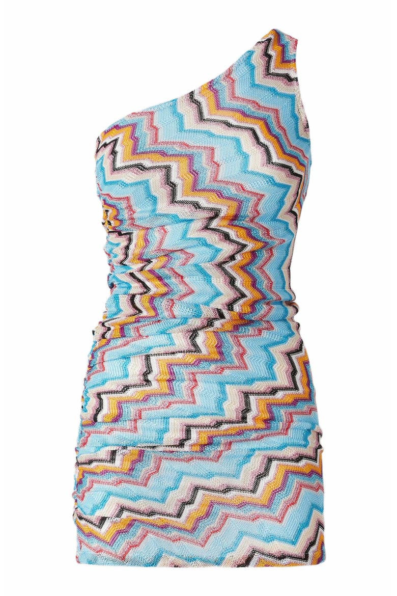 Short One-shoulder Cover-up With Zig Zag Pattern, Alternate, color, Multicoloured