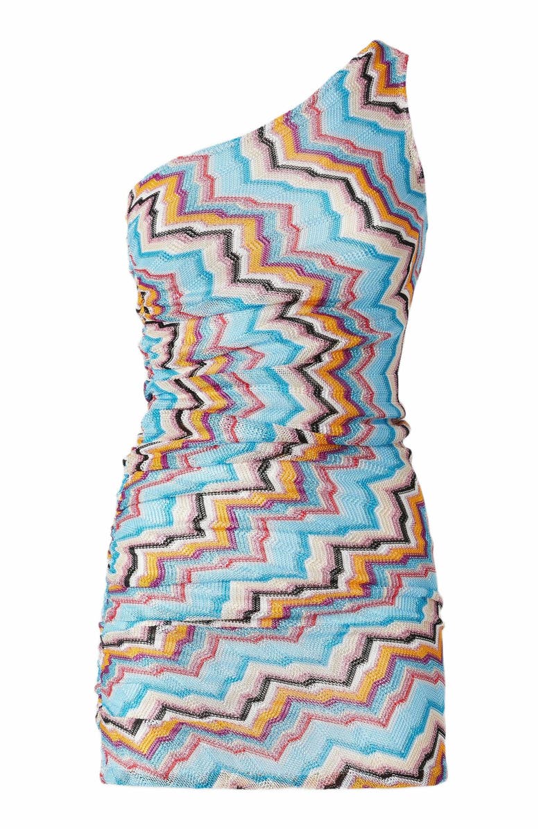 Missoni Short One-shoulder Cover-up With Zig Zag Pattern, Alternate, color, Multicoloured