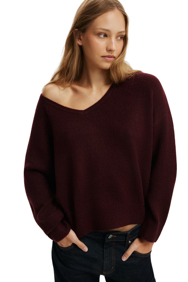 Women's Softest Luxe  Slouchy V Knit, Alternate, color, Sour Cherry