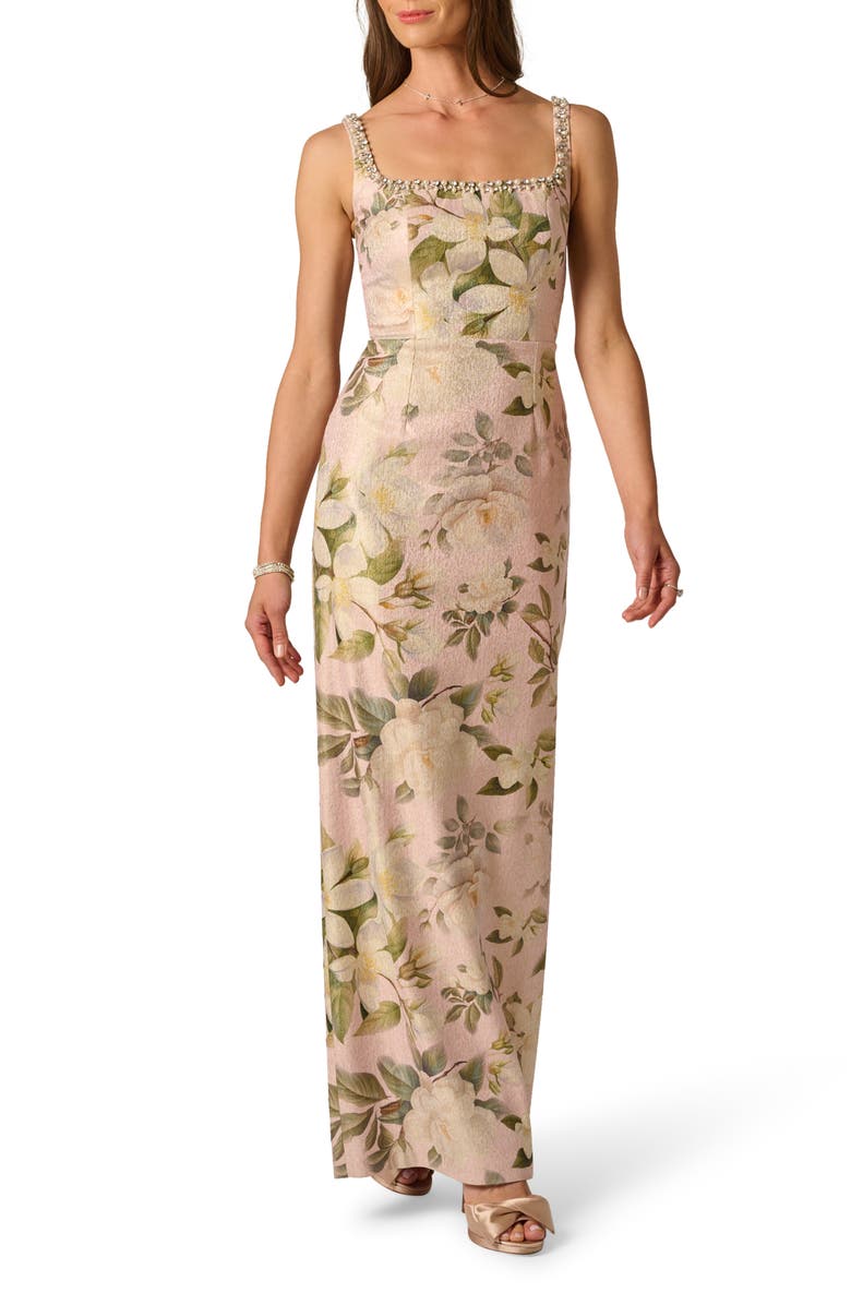 Adrianna Papell Beaded Jacquard Column Gown, Main, color, 
