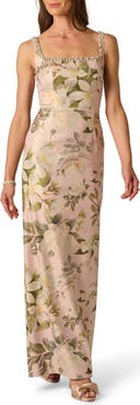 Adrianna Papell Beaded Jacquard Column Gown