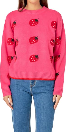 English Factory Strawberry Jacquard Crewneck Sweater | Nordstrom