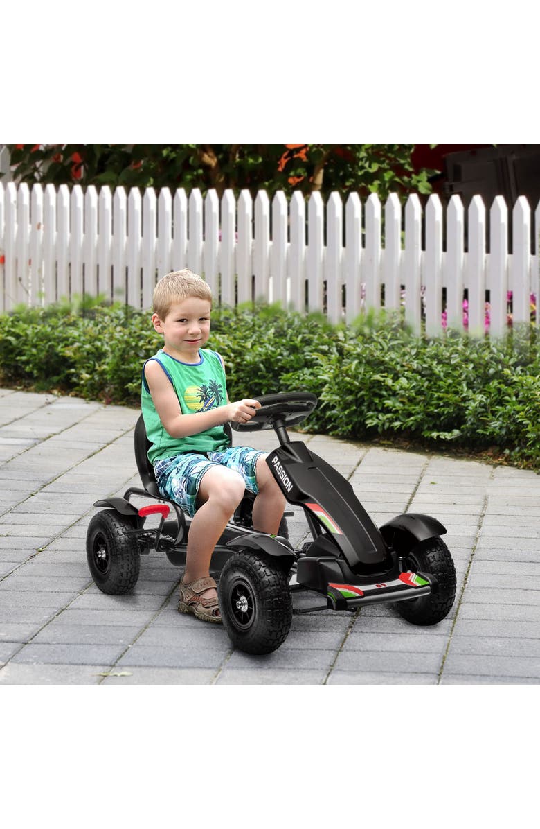 Aosom Kids Pedal Go Kart with Adjustable Seat, Handbrake, Non-Slip Rubber Wheels, Alternate, color, Black