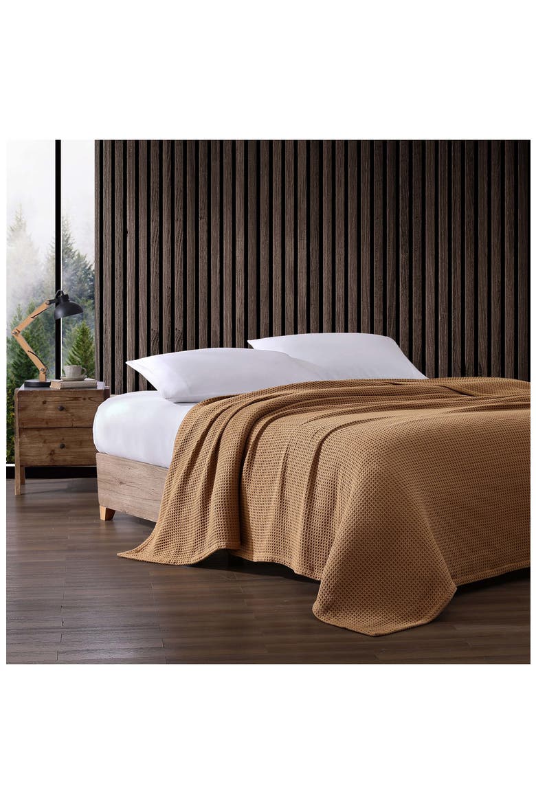 Waffle Knit Throw Blanket, Alternate, color, MEDIUM BROWN