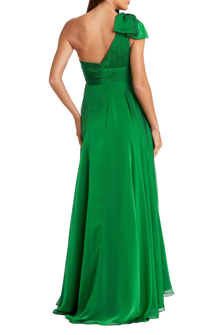 Petite Pleated One Shoulder Chiffon Gown, Alternate, color, Emerald