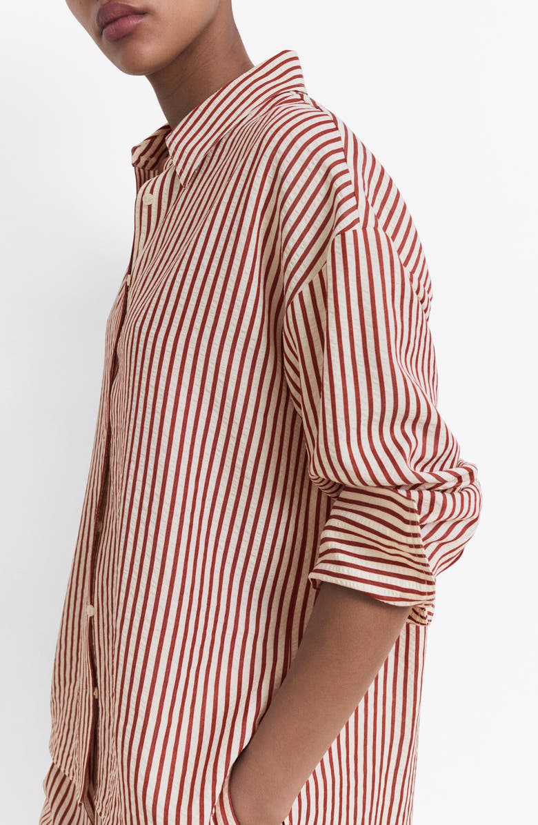 MANGO Stripe Button-Up Shirt, Alternate, color, Burnt Orange
