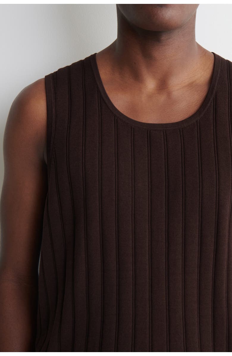 COS Ribbed-knit Cotton Tank Top, Alternate, color, Dark Brown