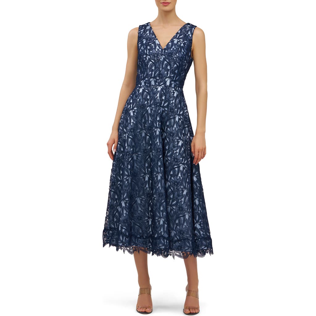 Kay Unger Danielle Sleeveless Lace Dress In Blue